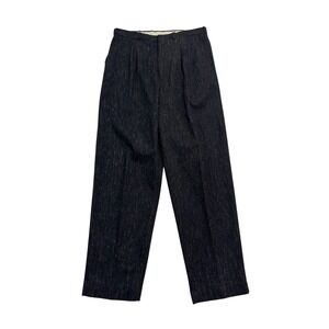 vtg 80s USA Made Black Slubbed Fleck 34x36 Trousers Pants Textured Tweed Pleated